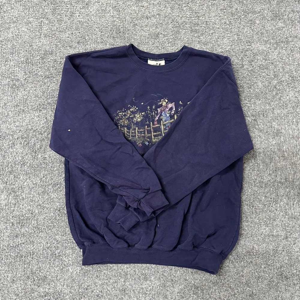 Northern Reflections Sweatshirt Womens Size M Navy Blue Scarecrow Graphic VTG